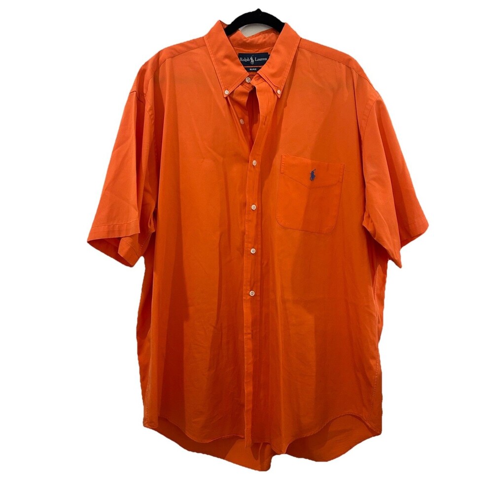 Ralph Lauren Blake Shirt Mens XL Short Sleeve Button Up Orange 100% Cotton